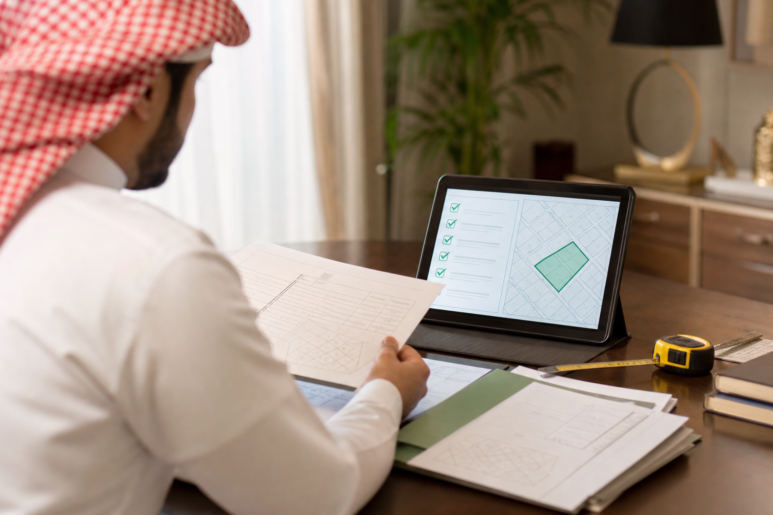 مالك أو مدير أملاك يراجع مستندات التسجيل العيني