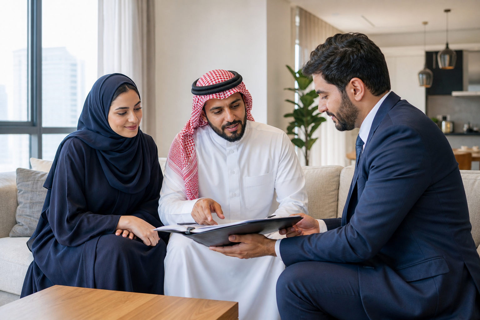مستأجر يراجع بنود العقد مع وسيط